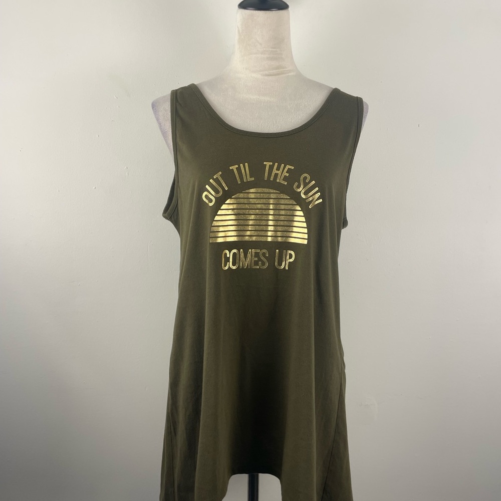 OP Olive Tank Top with Gold Graphic